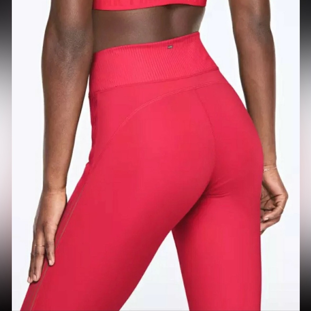 Victoria Secret Pink ULTIMATE V LEGGING STRIPE MESH TRIM High Waist PANT in Red